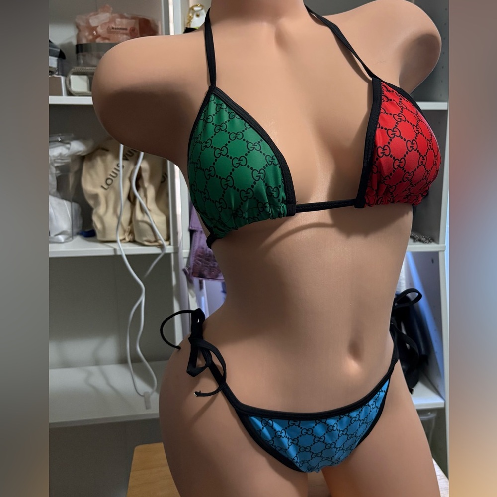 Gucci Tri-Color Bikini Set in Red, Green, and Blue